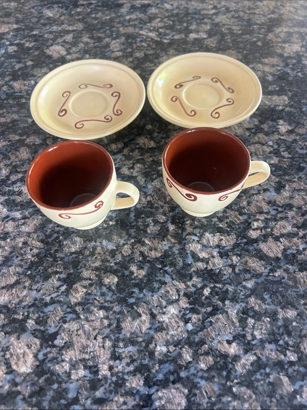 Cream and Terracotta Ceramic Espresso Cup and Saucer Set - Home Kitchen